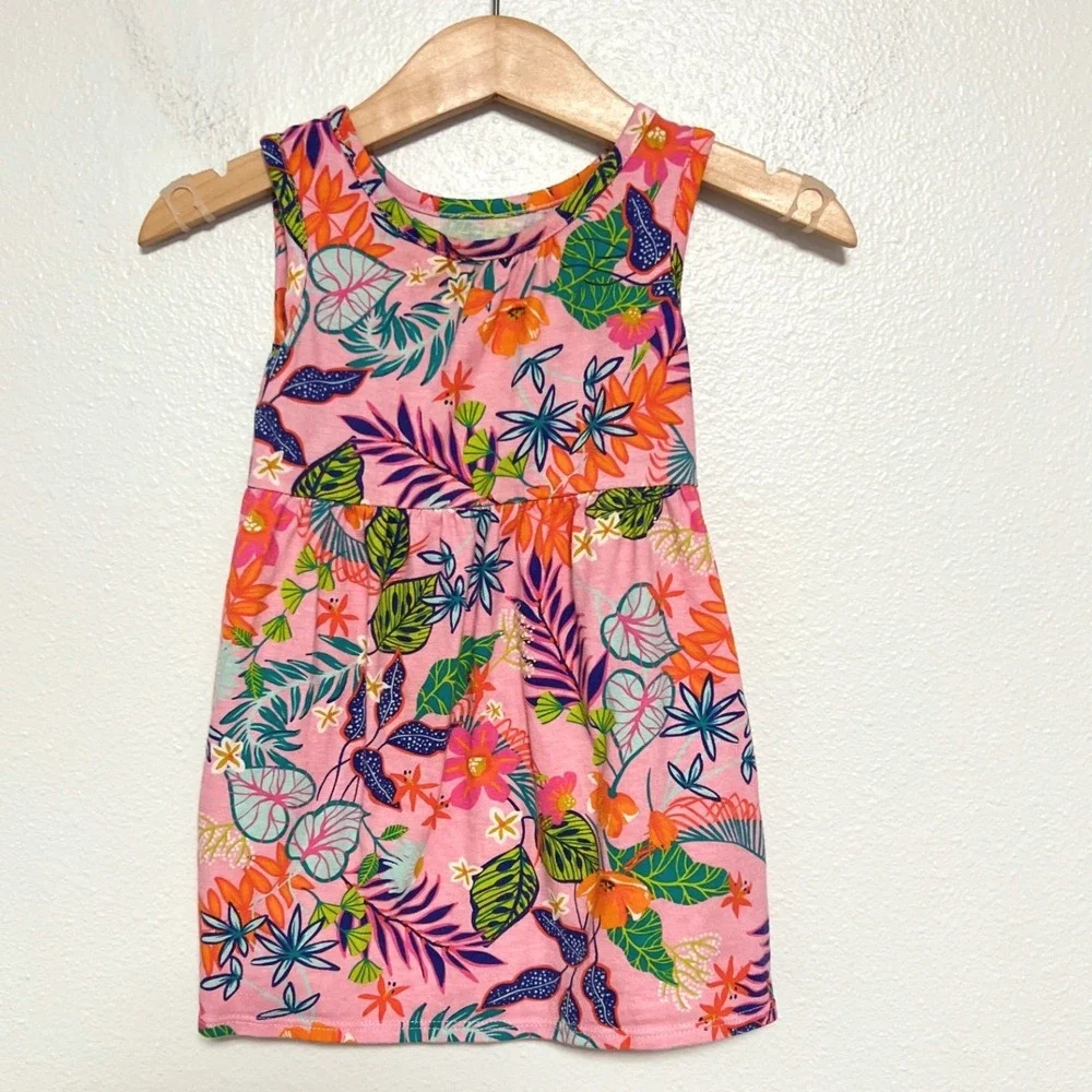 Wonder Nation Dress Baby Girl 12M Pink Tropical Floral Sleeveless Pocket Play